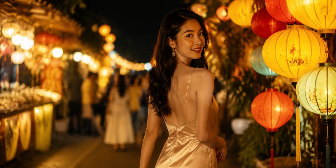 Người dùng tận hưởng trò chơi trực tuyến dưới ánh đèn lung linh tại chợ đêm Hội An