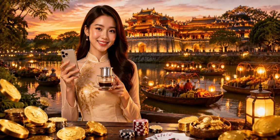 Người chơi thư giãn với ván bài và tách cà phê buổi chiều tại Huế theo phong cách nhẹ nhàng